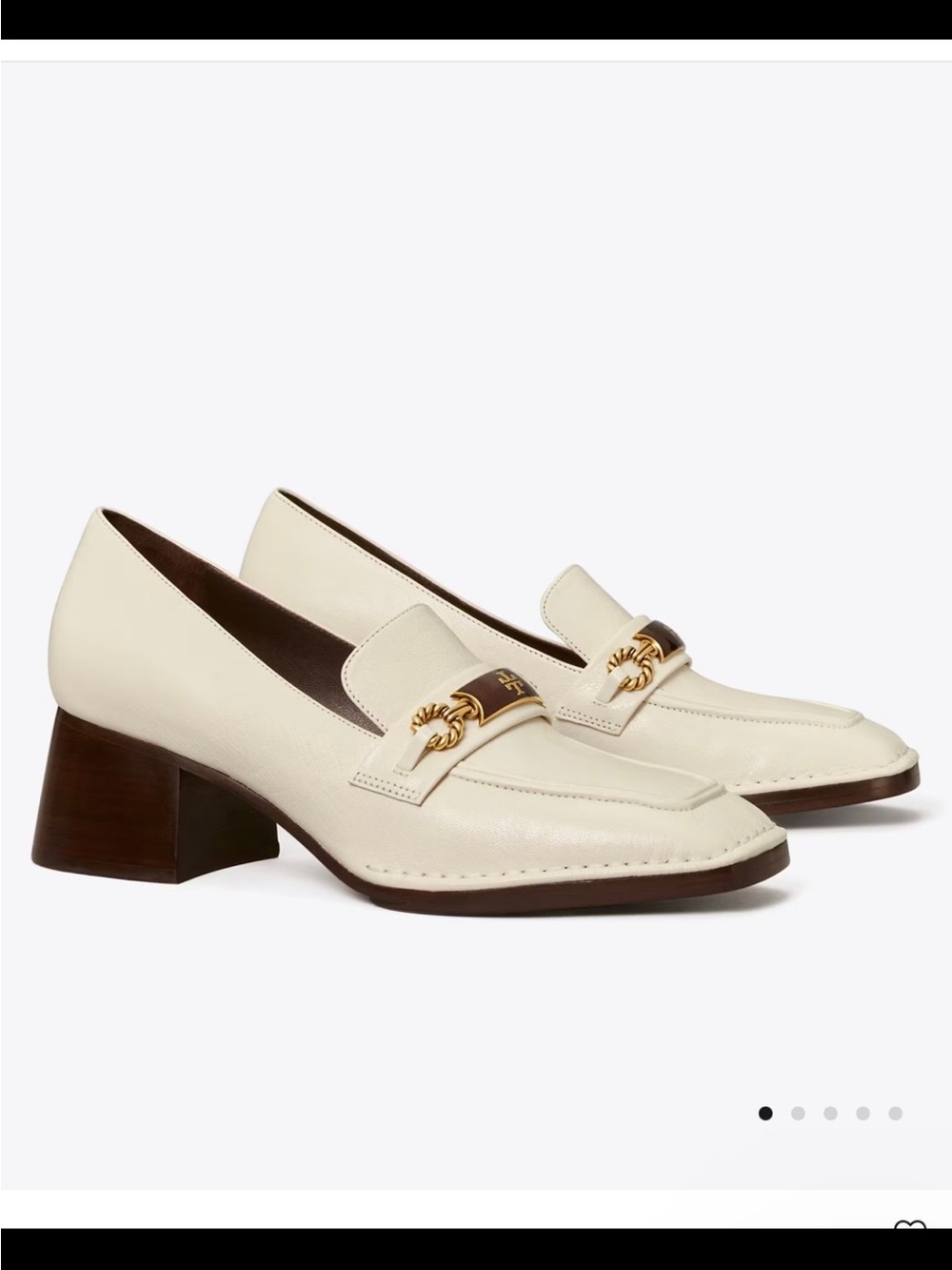 Tory Burch Ivory Leather Loafers with Gold Chain Accent